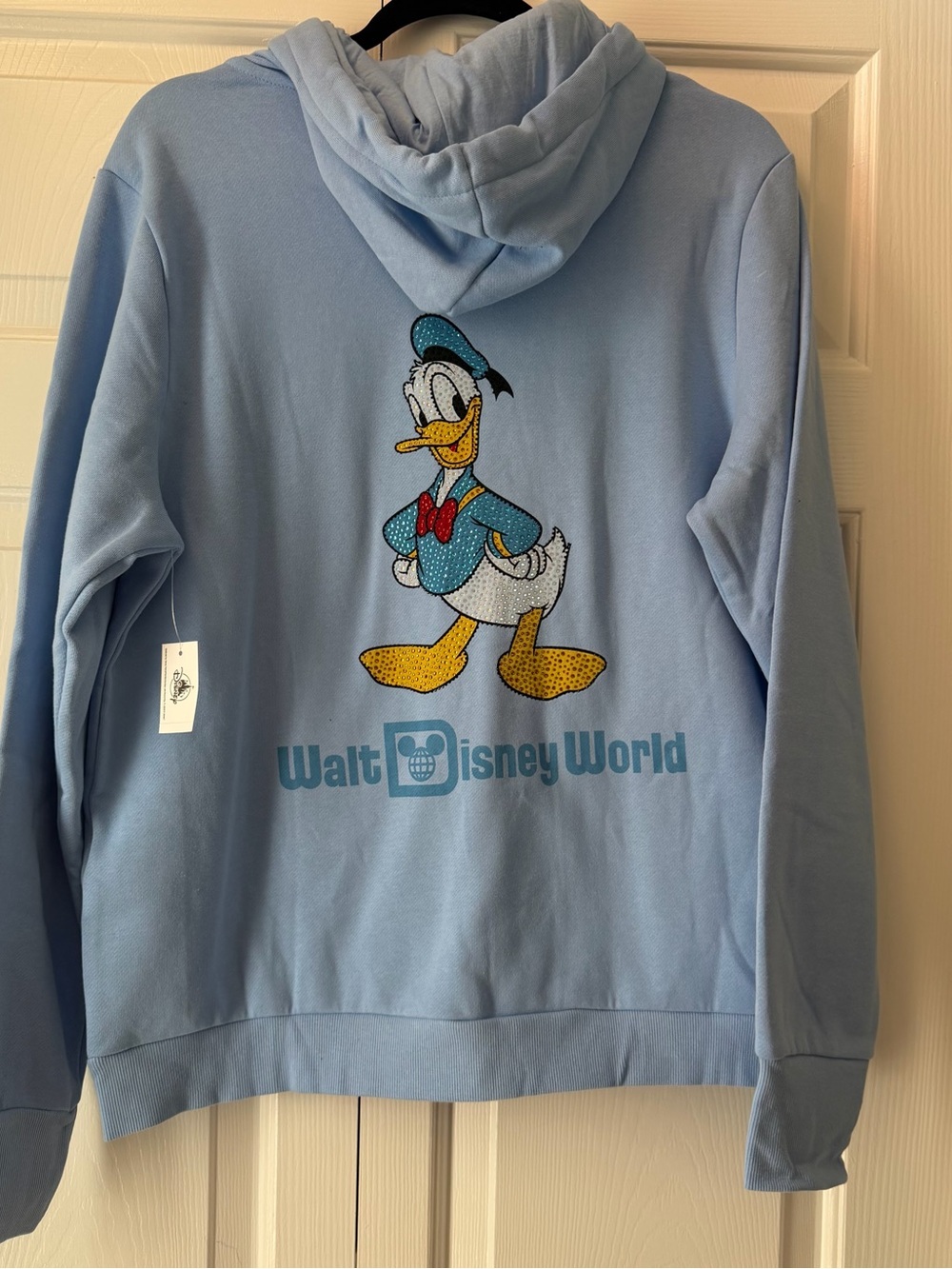 Disney World Blue Rhinestone Bling Donald Duck Zip Up Hoodie Large NWT - Picture 5 of 6